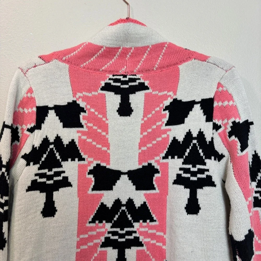 Wild Heart Womens Cardigan Sweater‎ Open Front Pink Black White Aztec Large